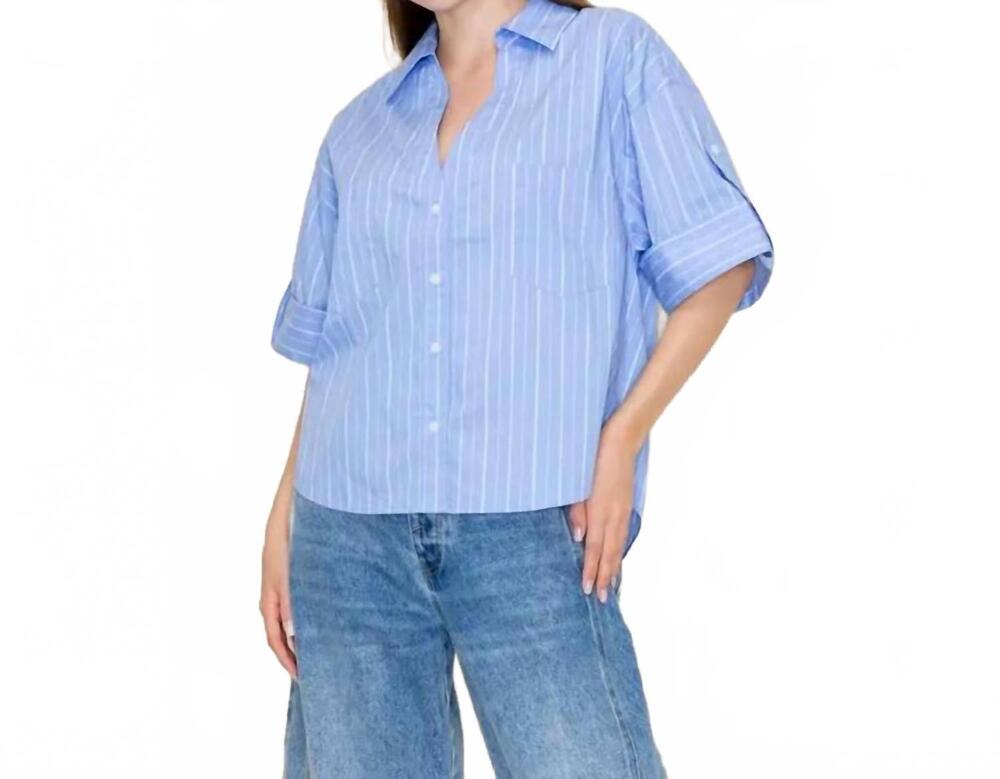 NEW WHITE BIRCH half sleeve striped knit top in soft blue